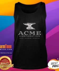 Official ACME Corporation tank top featuring anvils, explosives, and detonators in a stylish design for fans.