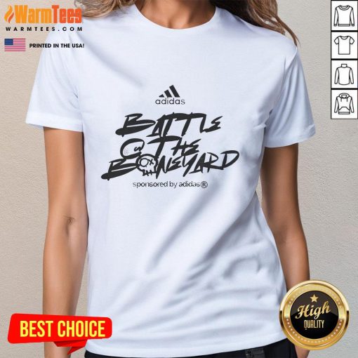 Alt Text: Official Adidas Battle At The Boneyard 2025 Ladies Tee featuring a stylish design and vibrant colors for women's sportswear.