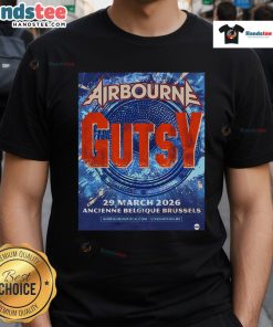 Official Airbourne Gutsy Garage Saarbrcken Live 29 March 2026 T-Shirt featuring vibrant graphics and bold band logo.