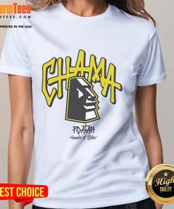 Official Alex Pereira Poatan Hands of Stone Chama Block Ladies Tee featuring vibrant design and comfortable fit.