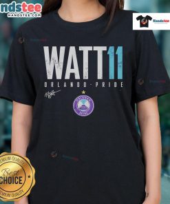Official Ally Watt Orlando Pride Elite 11 Ladies Tee featuring vibrant team colors and stylish design for fans.