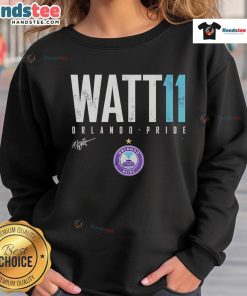 Official Ally Watt Orlando Pride Elite 11 Sweatshirt in vibrant colors, showcasing team spirit and style for fans.