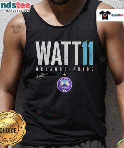 Alt Text: Official Ally Watt Orlando Pride Elite 11 Tank Top, featuring vibrant colors and stylish design for fans.