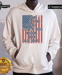 Patriotic USA flag camo hoodie for camping and bonfires, perfect for country music lovers and outdoor enthusiasts.