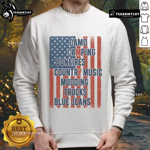 Official American Life Patriotic USA Flag Camo Sweatshirt for camping, bonfires, and country music lovers.
