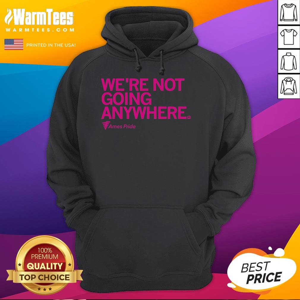 Official Ames Pride We'Re Not Going Anywhere Hoodie Official Ames Pride 'We're Not Going Anywhere' hoodie in vibrant colors, promoting inclusivity and LGBTQ+ pride.