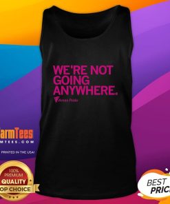 Alt Text: Official Ames Pride 'We're Not Going Anywhere' tank top featuring bold rainbow graphics, perfect for LGBTQ+ pride events.