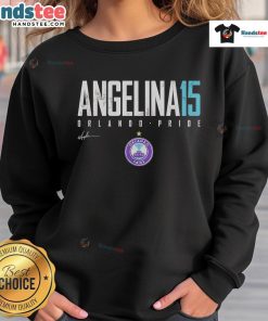 Official Angelina Orlando Pride Elite 15 Sweatshirt featuring vibrant colors and a stylish design for pride supporters.