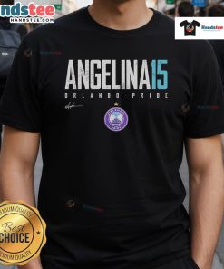Alt Text: Official Angelina Orlando Pride Elite 15 T-Shirt featuring vibrant team colors and logo, perfect for fans and supporters.