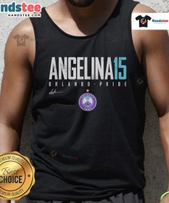Official Angelina Orlando Pride Elite 15 Tank Top featuring vibrant colors and a stylish design for pride celebrations.