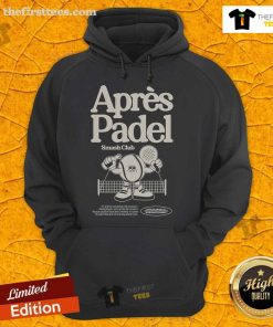 Official Apres Padel Smash Club Hoodie featuring a stylish design and logo, perfect for padel enthusiasts and fans.