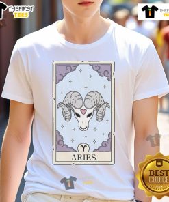 Official Aries Card T-Shirt featuring vibrant astrological design and bold Aries symbol for astrology enthusiasts.