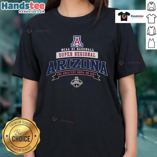 Official Arizona Wildcats 2025 NCAA Division I Baseball Super Regional Champions ladies tee, showcasing team pride and style.