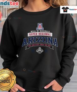 Arizona Wildcats 2025 NCAA Division I Baseball Super Regional Champions sweatshirt featuring team colors and logo.