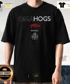 Official Arkansas Baseball Omahogs 2025 MCWS T-shirt featuring bold team graphics and vibrant colors.