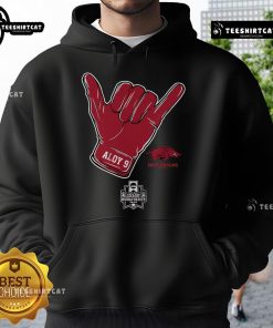 Official Arkansas Baseball Wehiwa Aloy CWS Shaka Hoodie featuring team logo and vibrant design for fans.