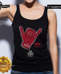 Official Arkansas Baseball Wehiwa Aloy CWS Shaka Tank Top featuring vibrant design and comfortable fit for fans.