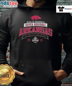 Official Arkansas Razorbacks 2025 NCAA Division I Baseball Super Regional Champions Hoodie in team colors and design.