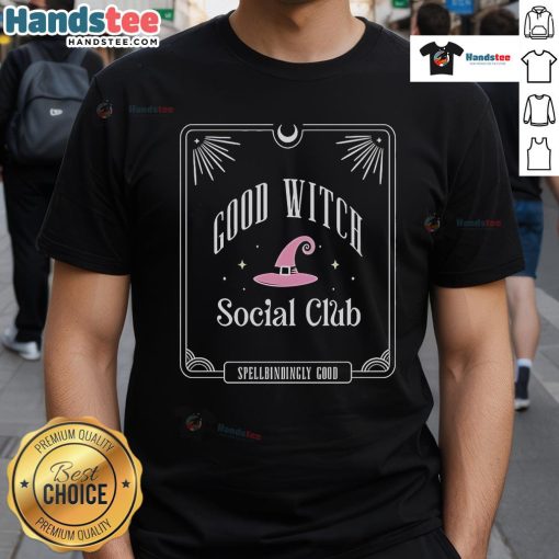 Alt Text: Official Attitude Clothing Good Witch Social Club T-Shirt featuring a stylish graphic design on a black tee.