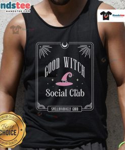 Alt Text: Official Attitude Clothing Good Witch Social Club tank top featuring a trendy design for stylish witchy vibes.