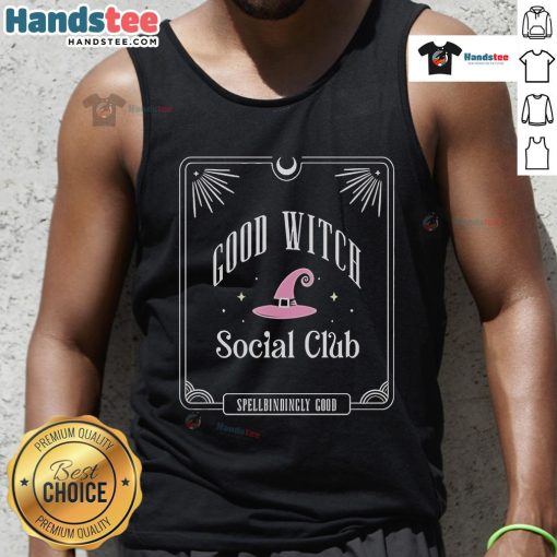 Alt Text: Official Attitude Clothing Good Witch Social Club tank top featuring a trendy design for stylish witchy vibes.