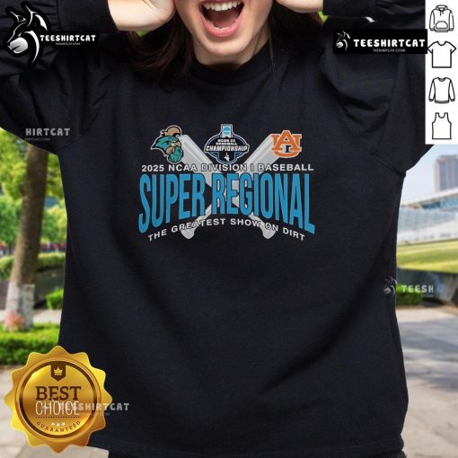 Official Auburn Tigers vs Coastal Carolina 2025 NCAA Baseball Super Regional sweatshirt, featuring team colors and logo.