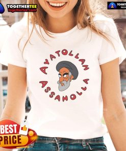 Official Ayatollah Assaholla ladies tee featuring a stylish design, perfect for casual wear and expressing personal beliefs.