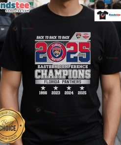 Florida Panthers Skyline T-Shirt celebrating 2025 Eastern Conference Champions, featuring vibrant back-to-back-to-back design.