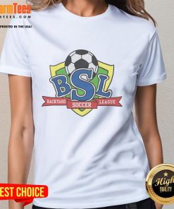 Alt Text: Official Backyard Soccer League logo on a stylish ladies tee, perfect for soccer fans and casual wear enthusiasts.
