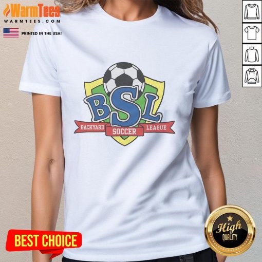 Alt Text: Official Backyard Soccer League logo on a stylish ladies tee, perfect for soccer fans and casual wear enthusiasts.