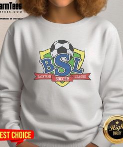Official Backyard Soccer League logo sweatshirt featuring vibrant colors and a sporty design for soccer fans.