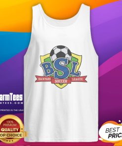 Alt Text: Official Backyard Soccer League logo tank top featuring vibrant colors and a sporty design perfect for fans and players.