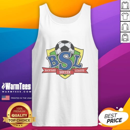 Alt Text: Official Backyard Soccer League logo tank top featuring vibrant colors and a sporty design perfect for fans and players.