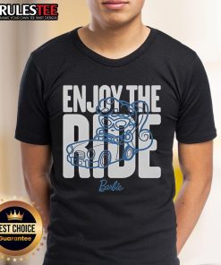 Alt Text: Official Barbie Enjoy The Ride Embroidered Cutie T-Shirt featuring vibrant colors and playful design for stylish fans.