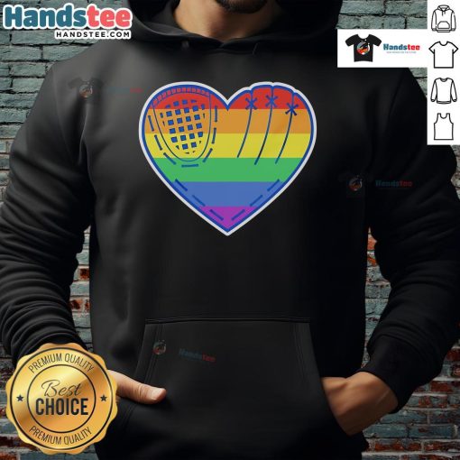 Official Baseball Heart LGBT Pride Hoodie featuring vibrant colors and a heart design to celebrate diversity and love.