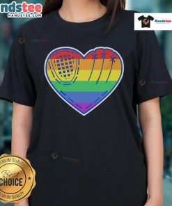 Official Baseball Heart LGBT Pride Ladies Tee featuring a colorful heart design celebrating love and inclusivity.
