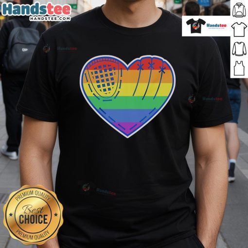 Official Baseball Heart LGBT Pride T-Shirt featuring a vibrant heart design, perfect for sports and pride celebrations.