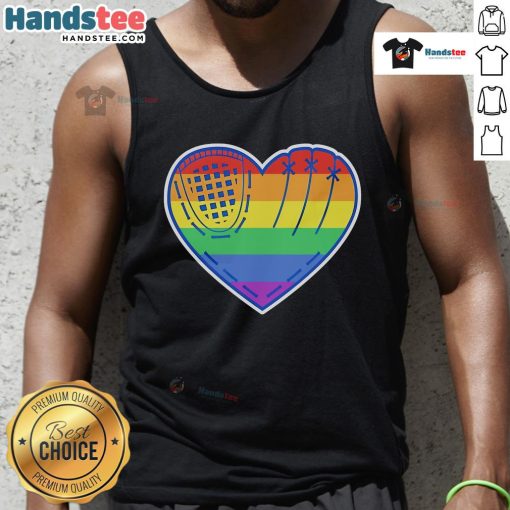 Official Baseball Heart LGBT Pride Tank Top featuring a colorful heart design, perfect for celebrating pride and love.