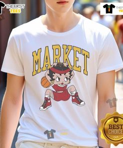 Official Betty Boop X Market Studios Dunking T-Shirt featuring a vibrant design of Betty Boop in a basketball pose.