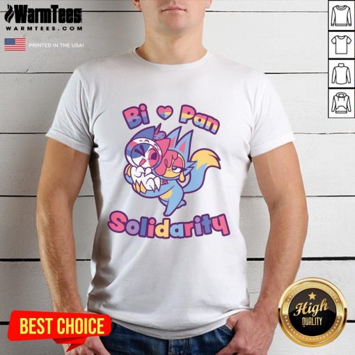 Official Bi Love Pan Solidarity T-Shirt featuring vibrant colors and inclusive design promoting LGBTQ+ pride and support.