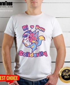 Official Bi Love Pan Solidarity T-Shirt featuring vibrant colors and inclusive design promoting LGBTQ+ pride and support.