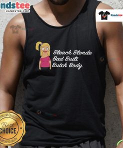 Alt Text: Official Bleach Blonde Bad Built Butch Body Tank Top featuring a stylish design and comfortable fit for casual wear.