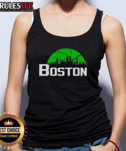 Official Boston Celtics Cityscape Skyline Style 2025 Tank Top featuring vibrant team colors and iconic Boston skyline design.