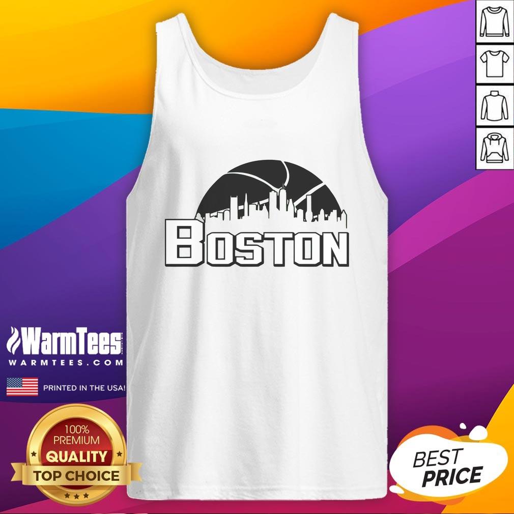 Official Boston Cityscape Skyline Tank Top Alt Text: Official Boston Cityscape Skyline Tank Top featuring a vibrant graphic of Boston's iconic skyline.