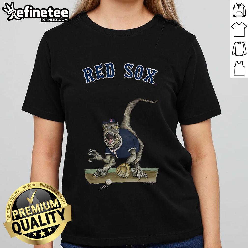 Official Boston Red Sox Tiny Turnip Velociraptor Ladies Tee Official Boston Red Sox Tiny Turnip Velociraptor Ladies Tee featuring a playful dinosaur design for fans.