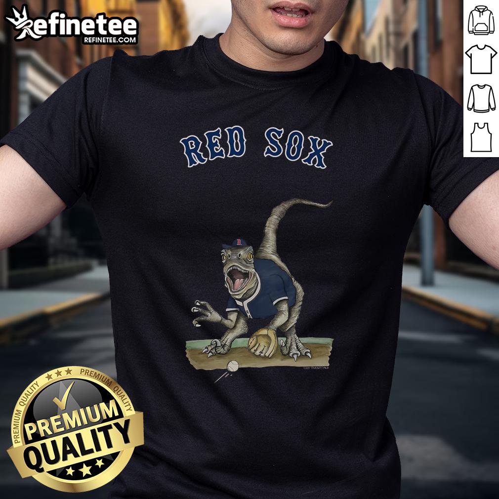 Official Boston Red Sox Tiny Turnip Velociraptor T Shirt Official Boston Red Sox Tiny Turnip Velociraptor T-Shirt featuring a playful dinosaur design for young fans.