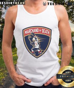 Official Brad Marchand 'Marchand of Death' tank top featuring Florida Panthers logo, perfect for hockey fans.