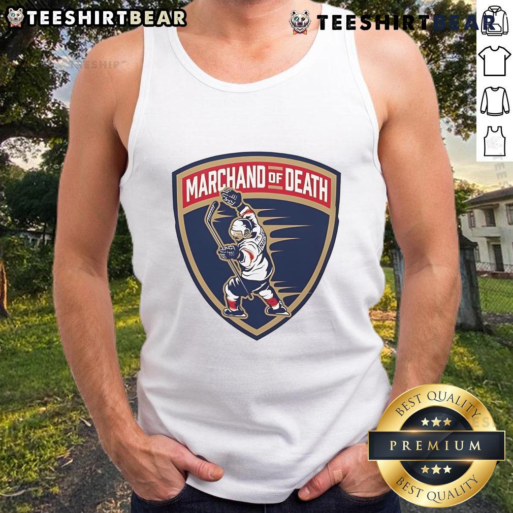 Official Brad Marchand Marchand Of Death Florida Panthers Tank Top Official Brad Marchand 'Marchand of Death' tank top featuring Florida Panthers logo, perfect for hockey fans.