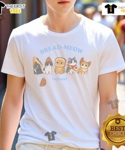 Official Bread Meow Cute T-Shirt featuring an adorable cat graphic and playful typography, perfect for cat lovers.