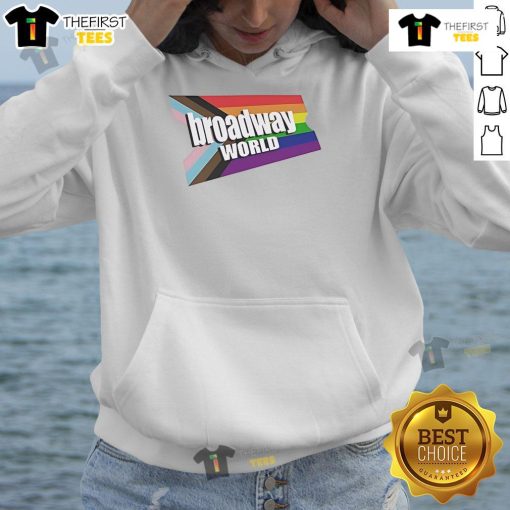 Pride-themed hoodie featuring the Official BroadwayWorld.com logo in vibrant colors, celebrating diversity and inclusion.